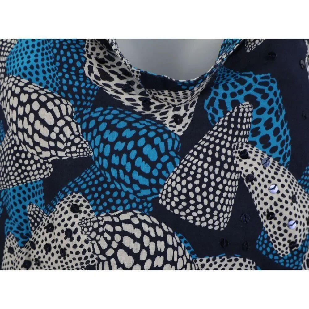 Tory Burch Stephanie Blue Sea Shell Sequins Detail Tunic Top Size 6